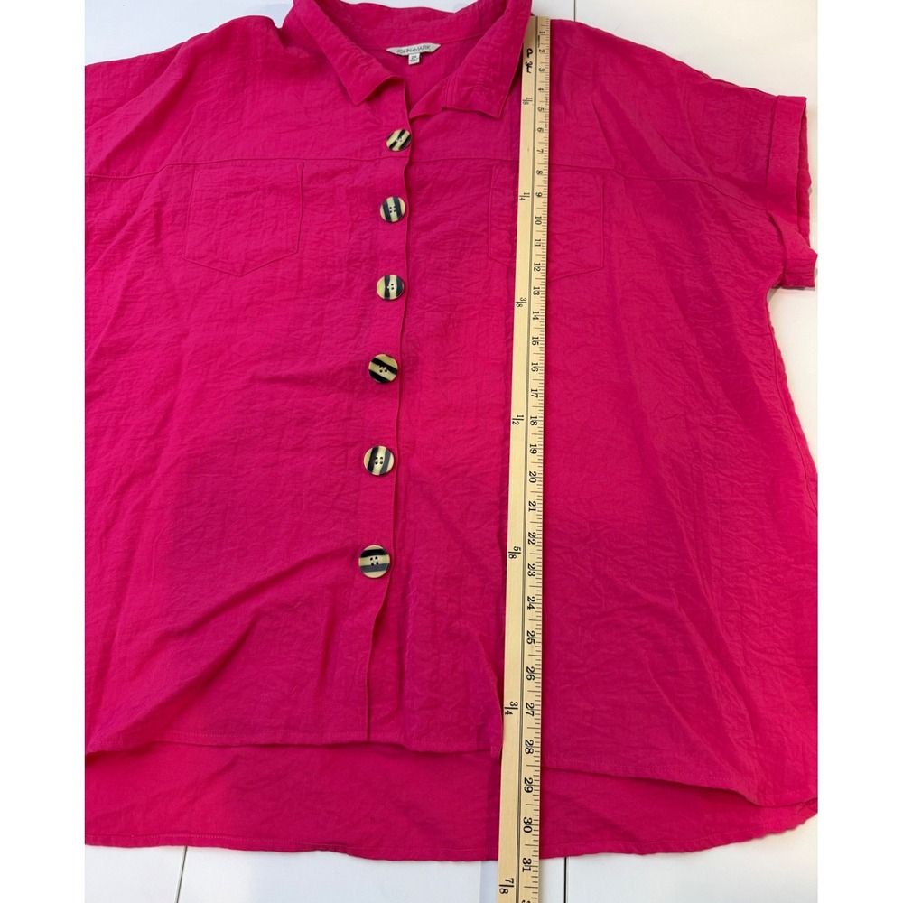 John Mark Button Up Top Women 2X Hot Pink Wired Collar Crinkle Summer Bold - Picture 8 of 8